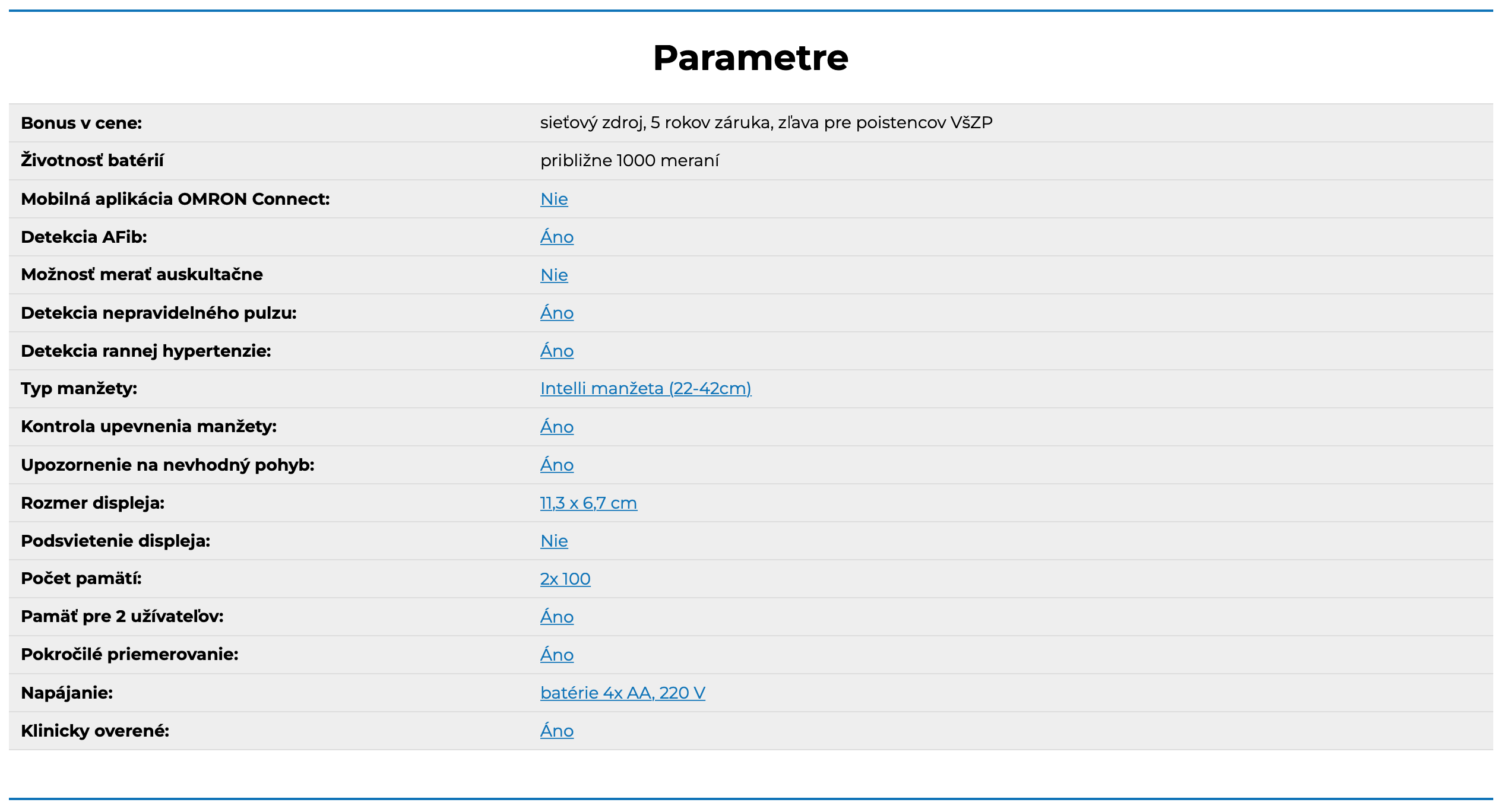 Omron M6 Parametre