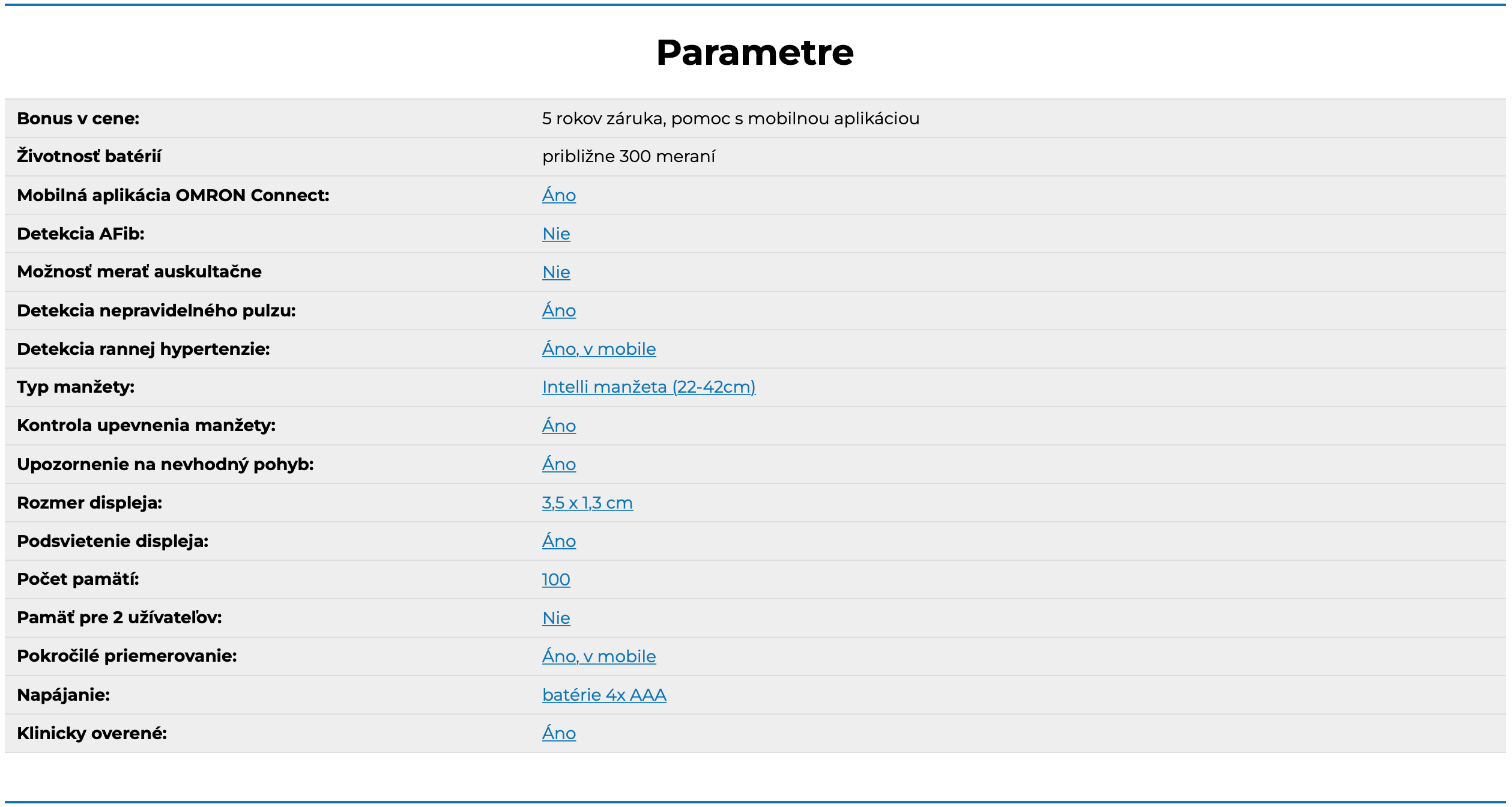 Omron Evolv parametre