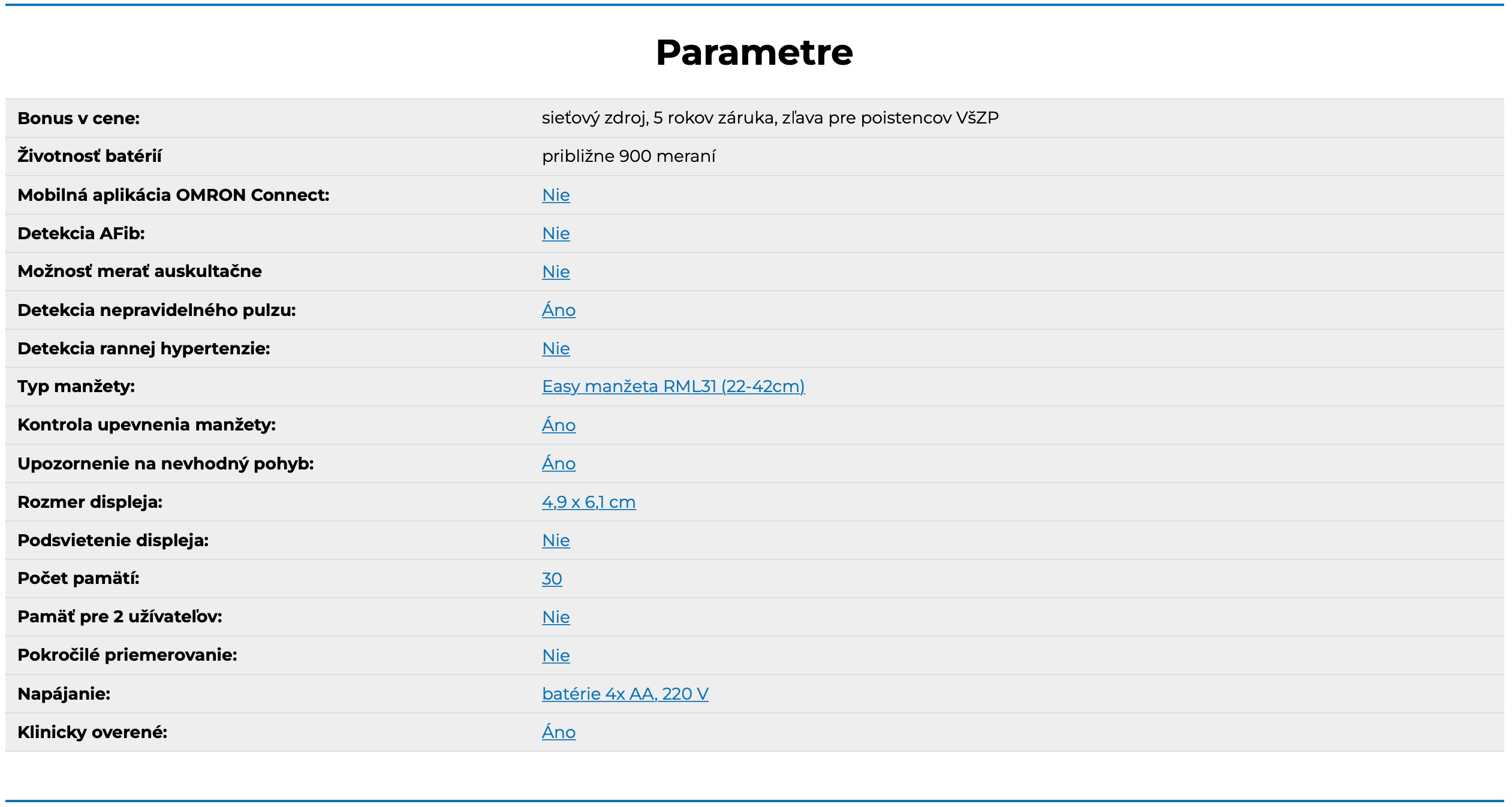 Omron M2 + Parametre