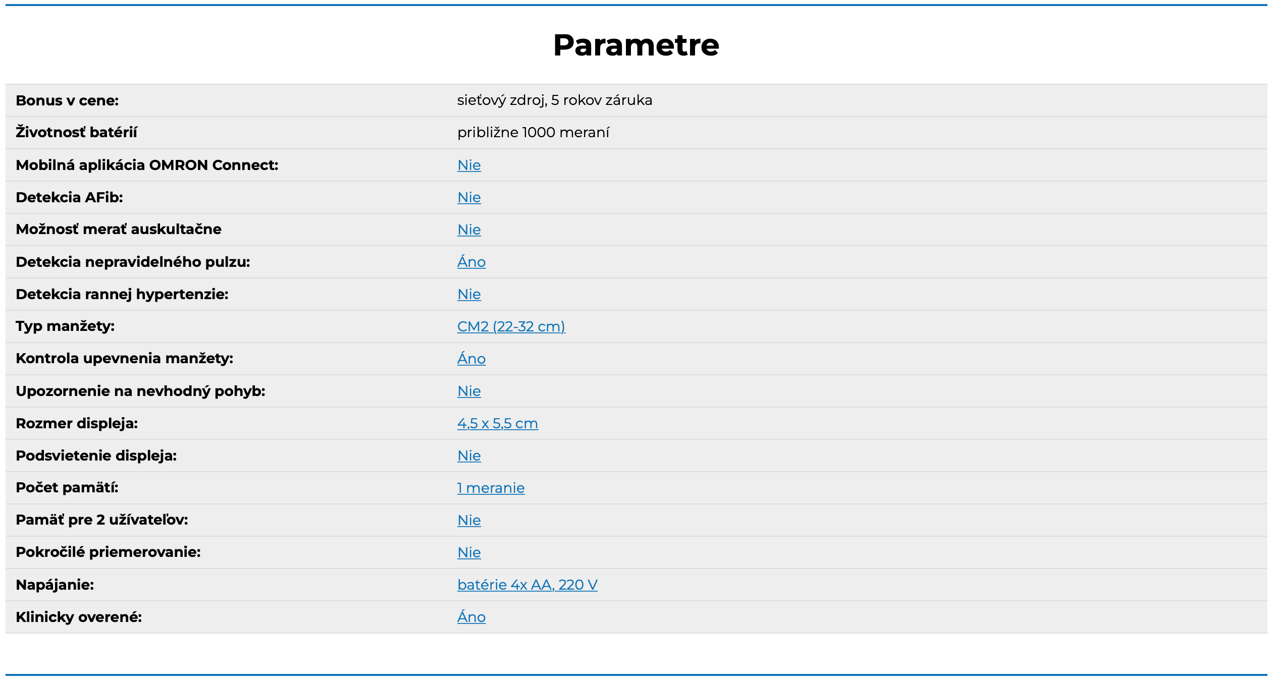 Omron M2 Basic Parametre