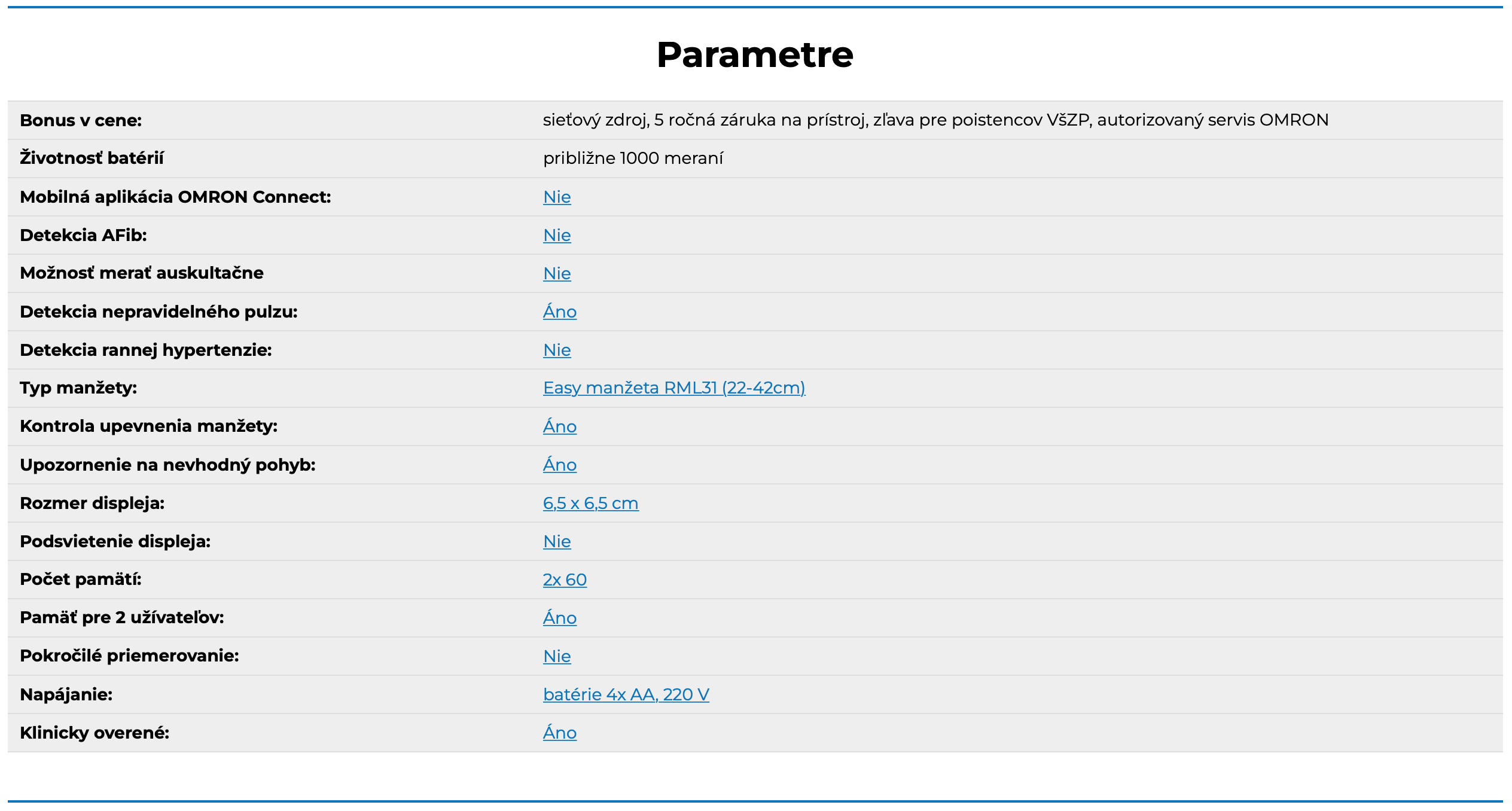 Omron M3 Parametre