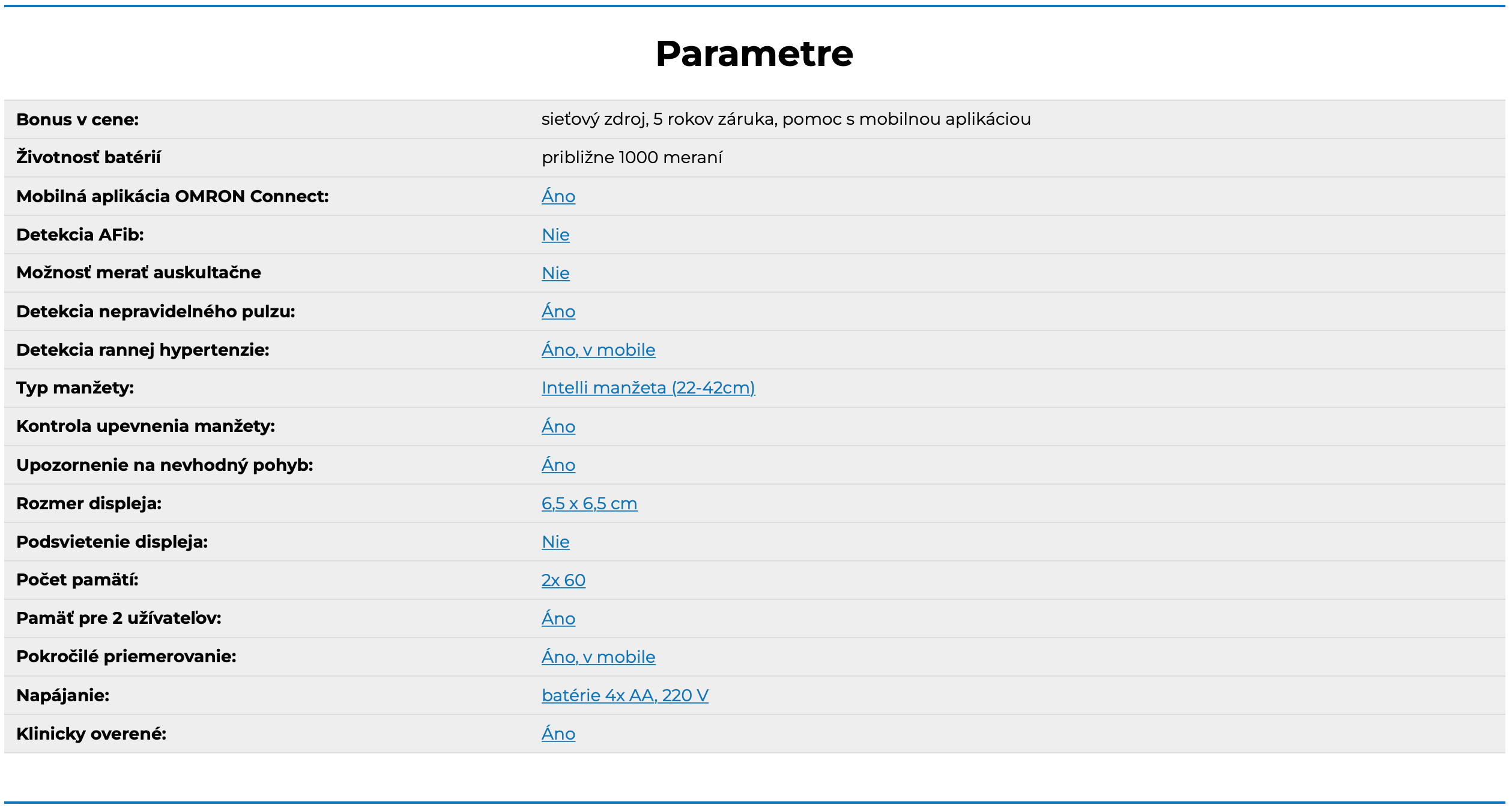 Omron M4 Intelli IT Parametre